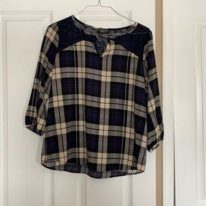 Papermoon blue/black/cream plaid blouse